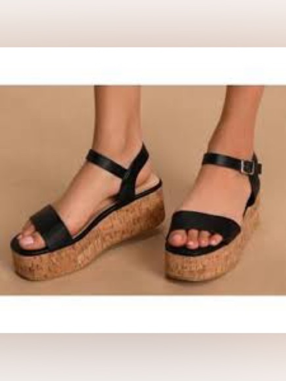 Lulus Grecia black cork wedge sandals